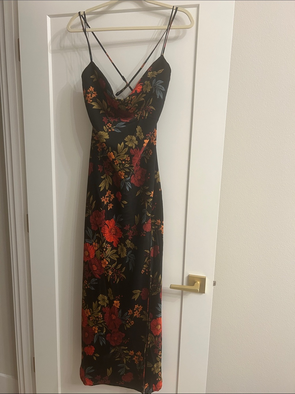 12th Tribe Black Maxi Dress with Red & Olive Floral Print